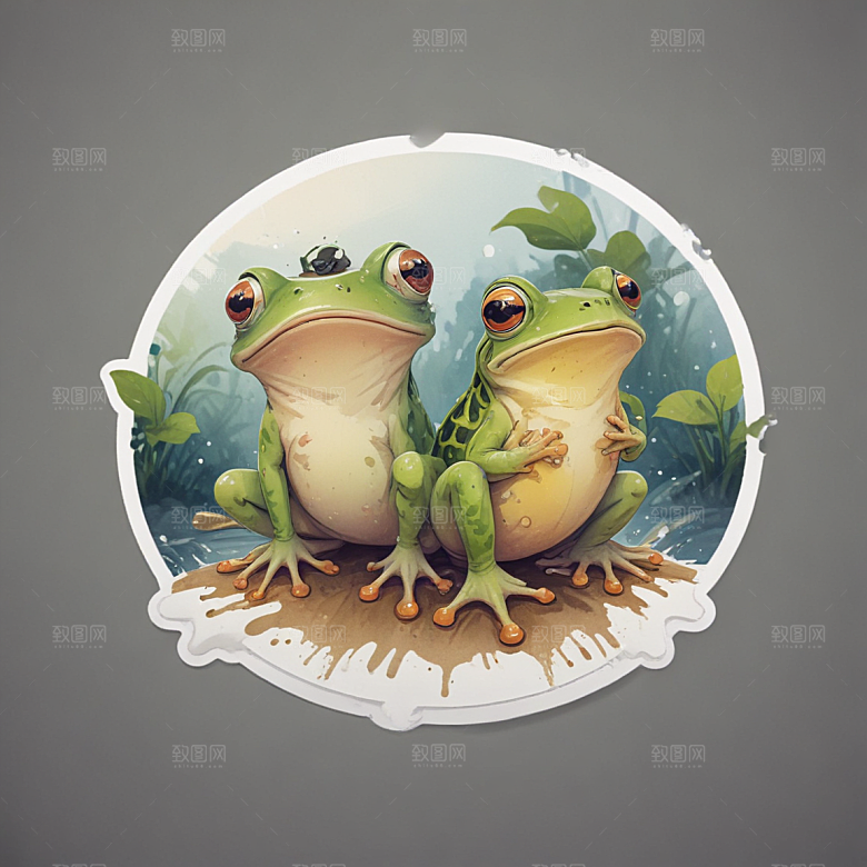 敬礼青蛙插画卡通风格贴纸