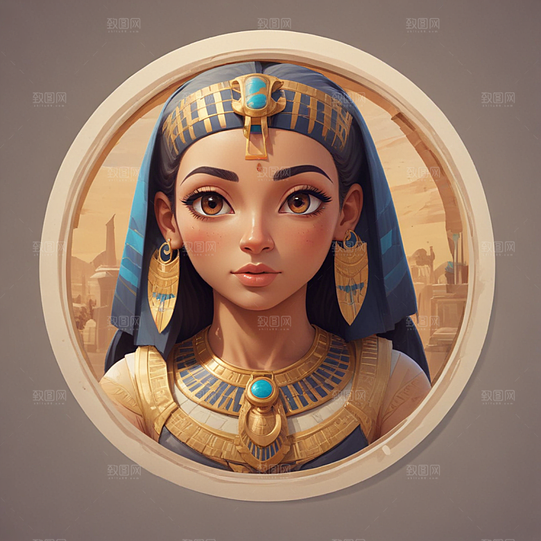 埃及女插画卡通风格贴纸