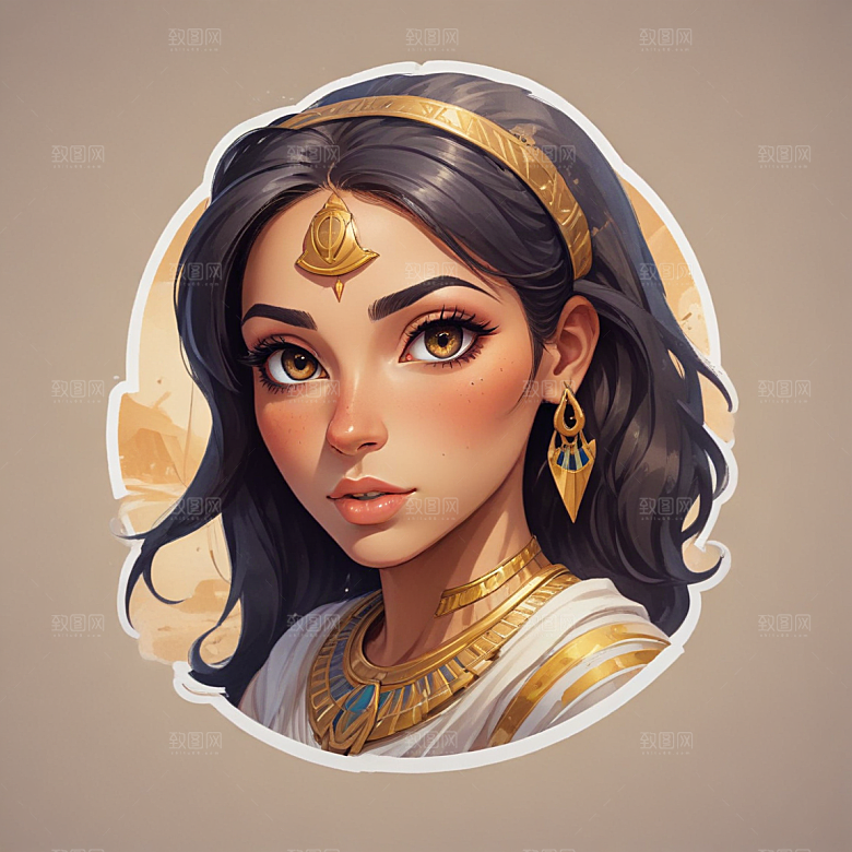 埃及女插画卡通风格贴纸
