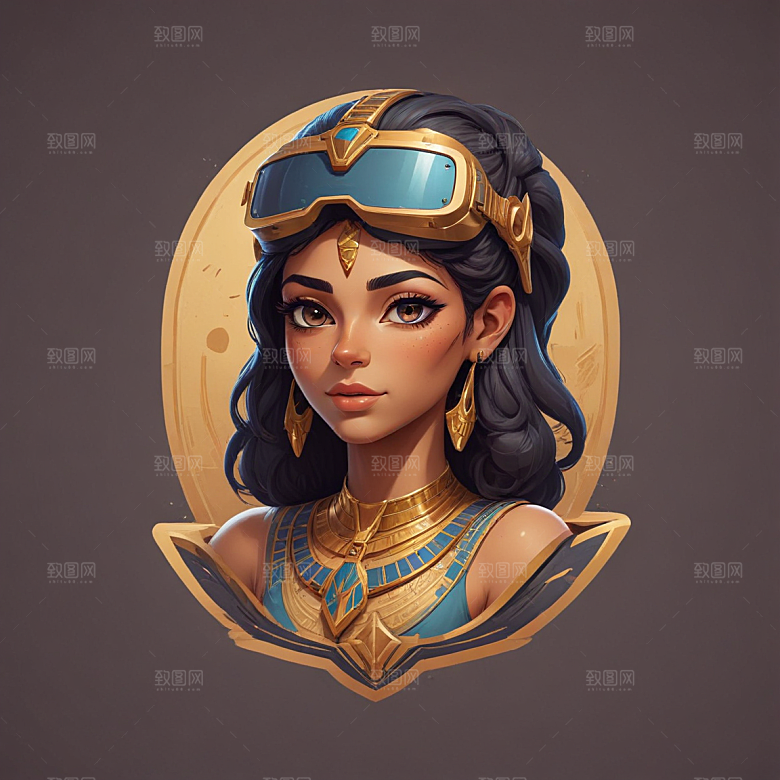埃及女插画卡通风格贴纸