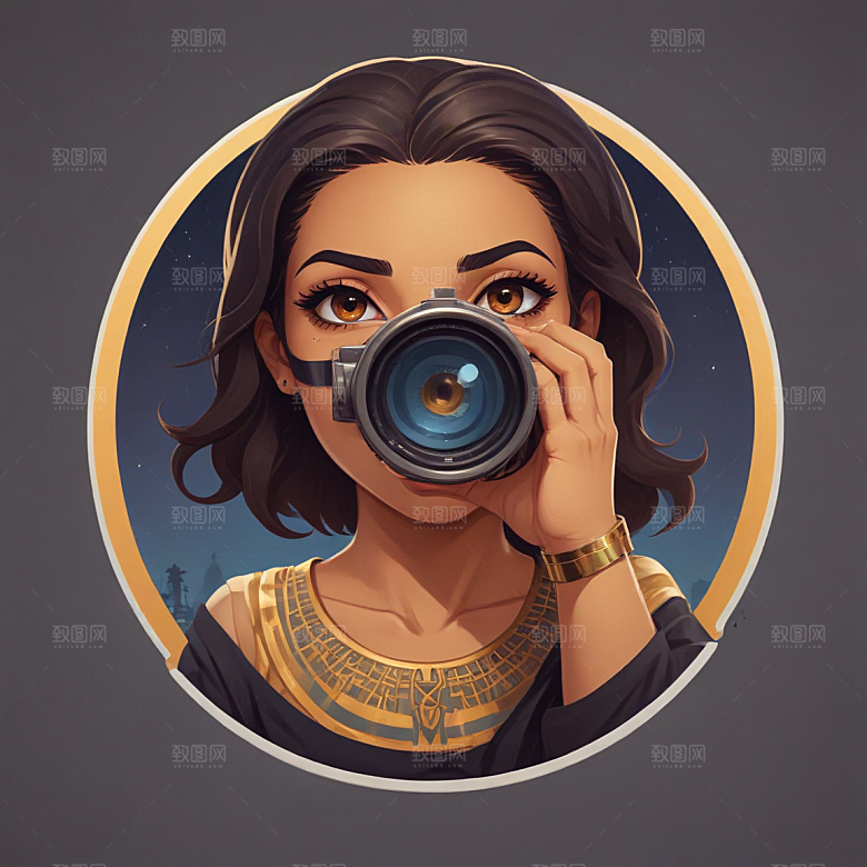 埃及女插画卡通风格贴纸