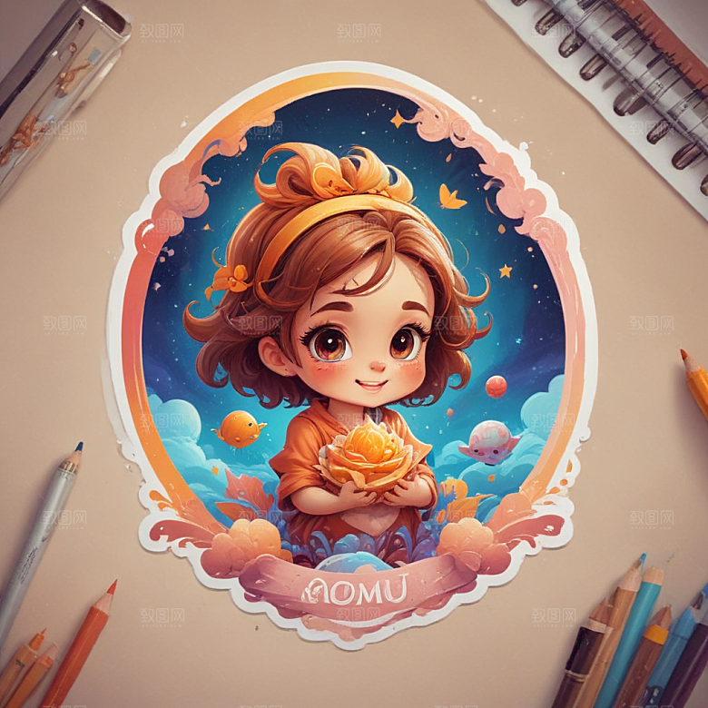 快乐澳牧插画卡通风格贴纸