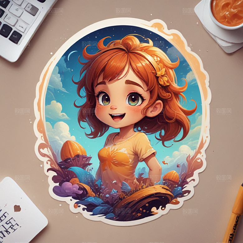 快乐澳牧插画卡通风格贴纸