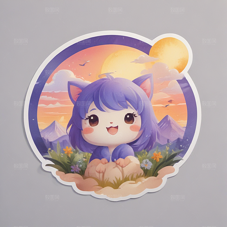 快乐澳牧插画卡通风格贴纸