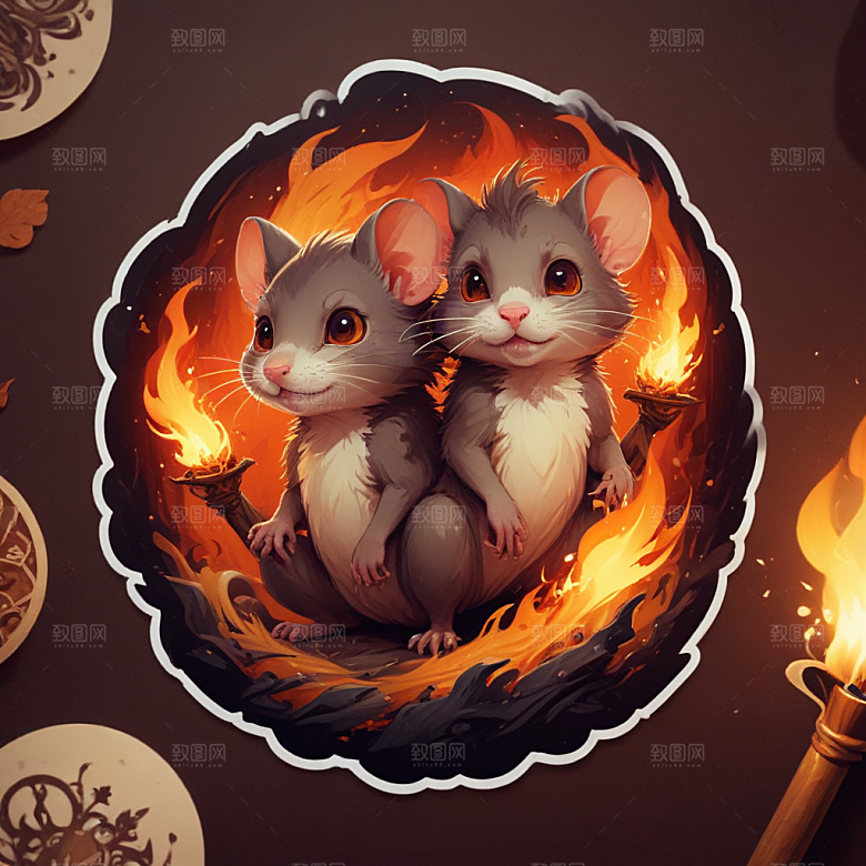 红眼火鼠插画卡通风格贴纸