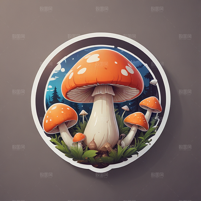 酷蘑菇插画卡通风格贴纸