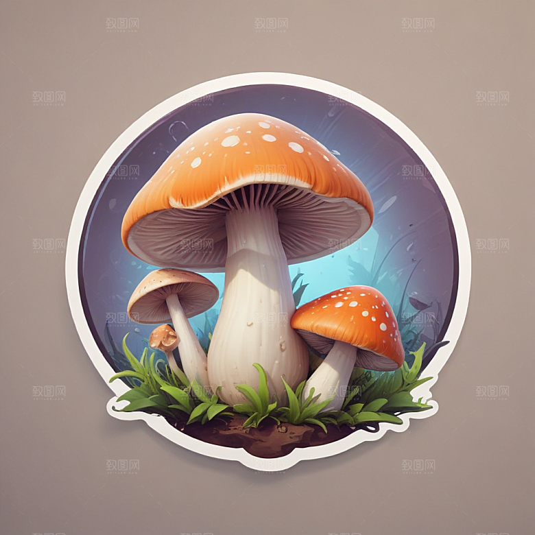 酷蘑菇插画卡通风格贴纸