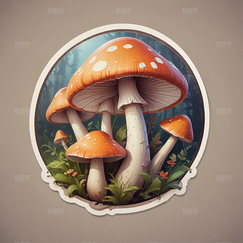 酷蘑菇插画卡通风格贴纸