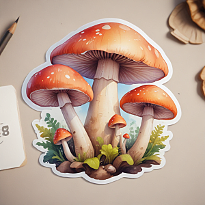 酷蘑菇插画卡通风格贴纸