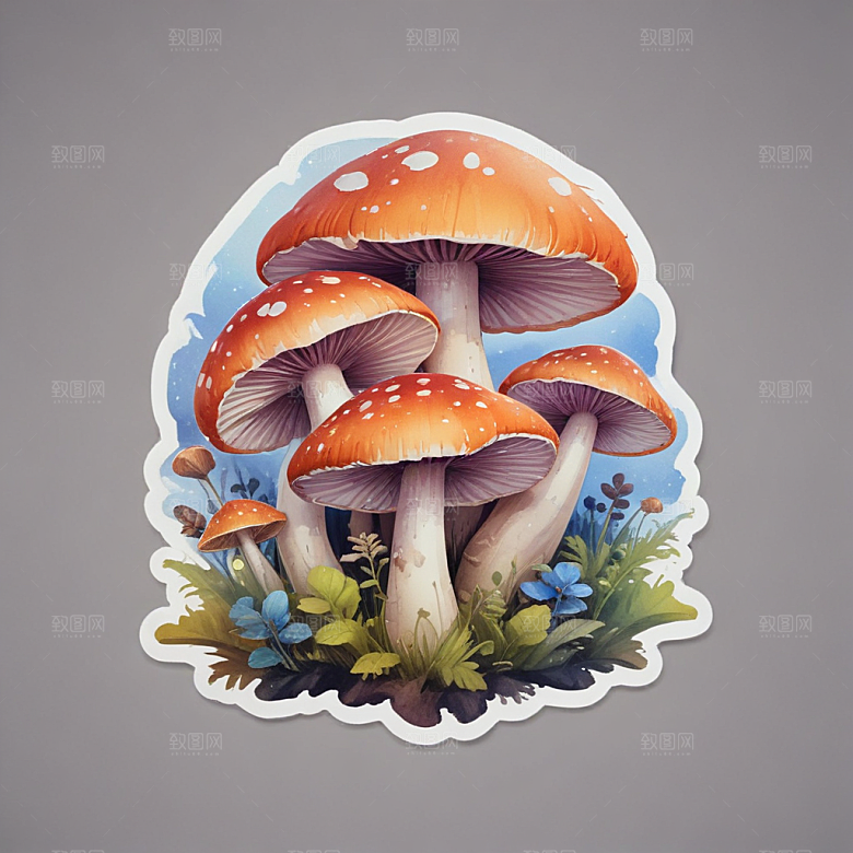 酷蘑菇插画卡通风格贴纸