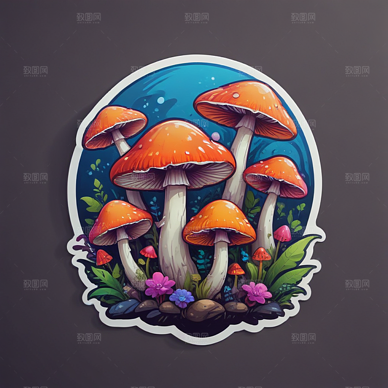 酷蘑菇插画卡通风格贴纸
