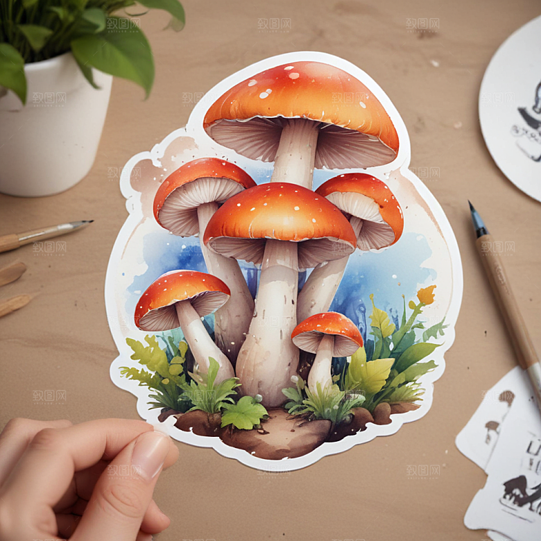 酷蘑菇插画卡通风格贴纸