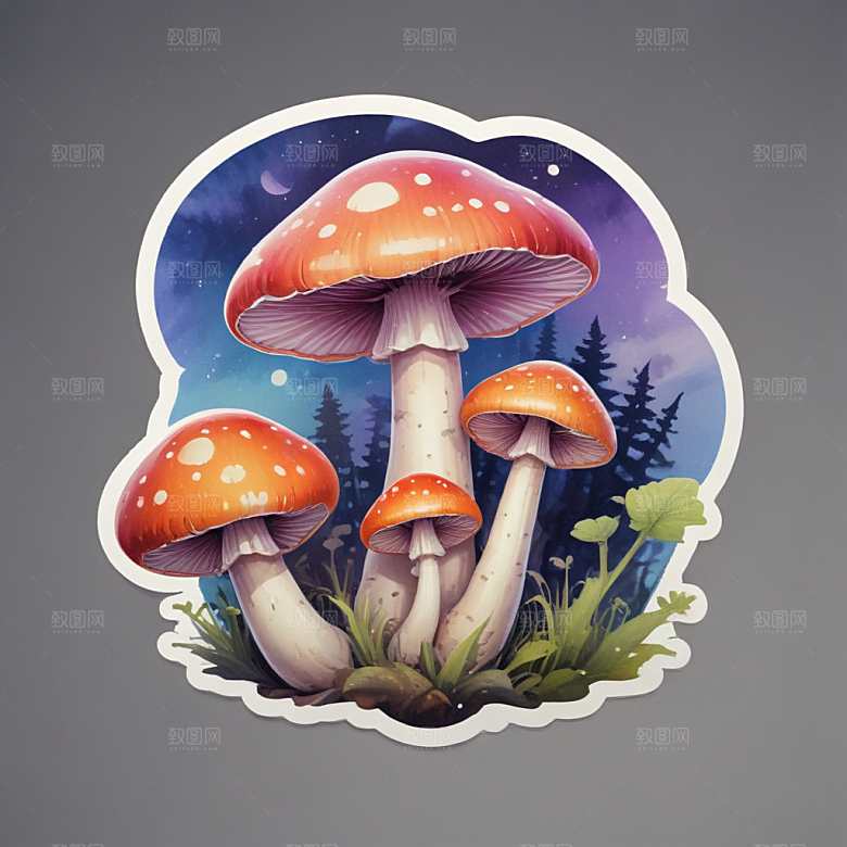 酷蘑菇插画卡通风格贴纸