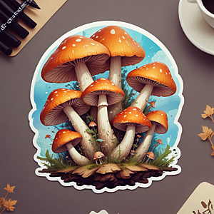 酷蘑菇插画卡通风格贴纸
