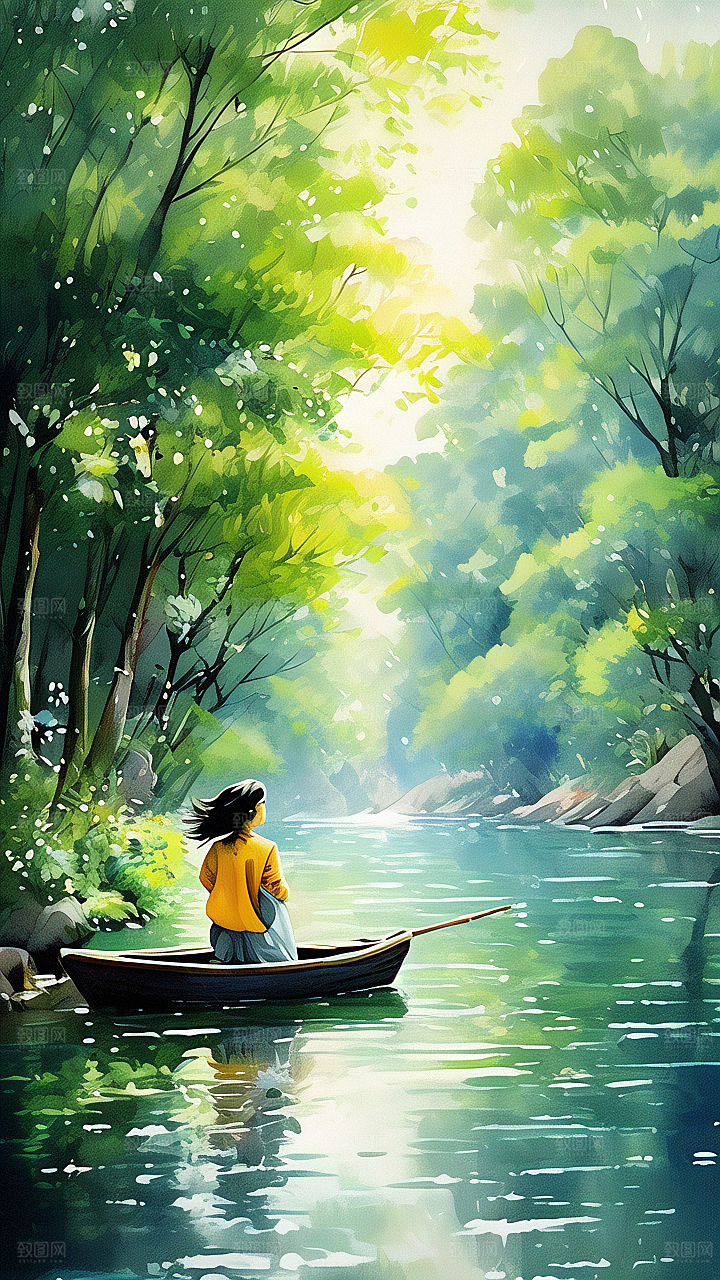 泛舟小河图片素材