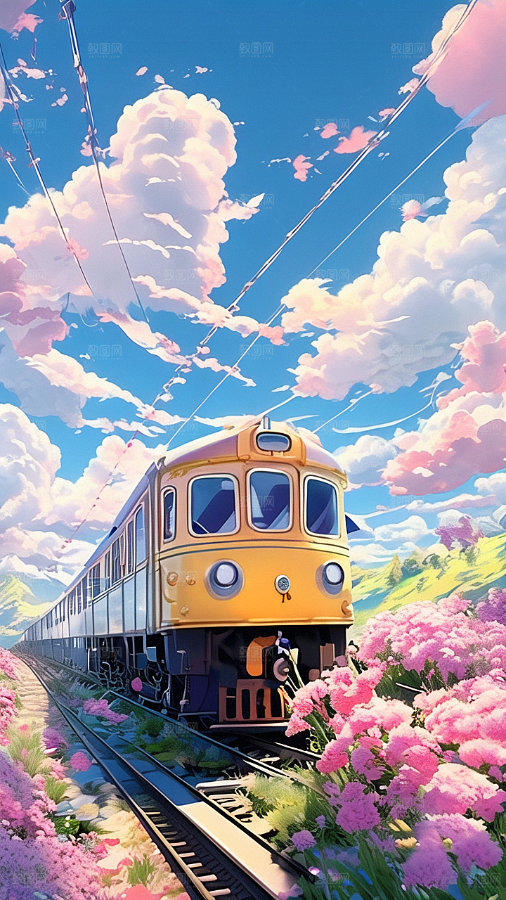 行驶在花海中的火车
