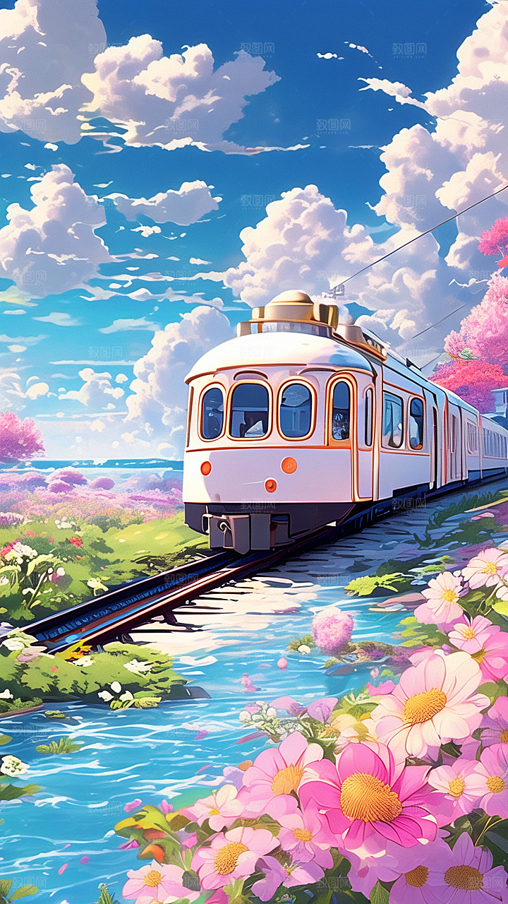 行驶在花海中的火车