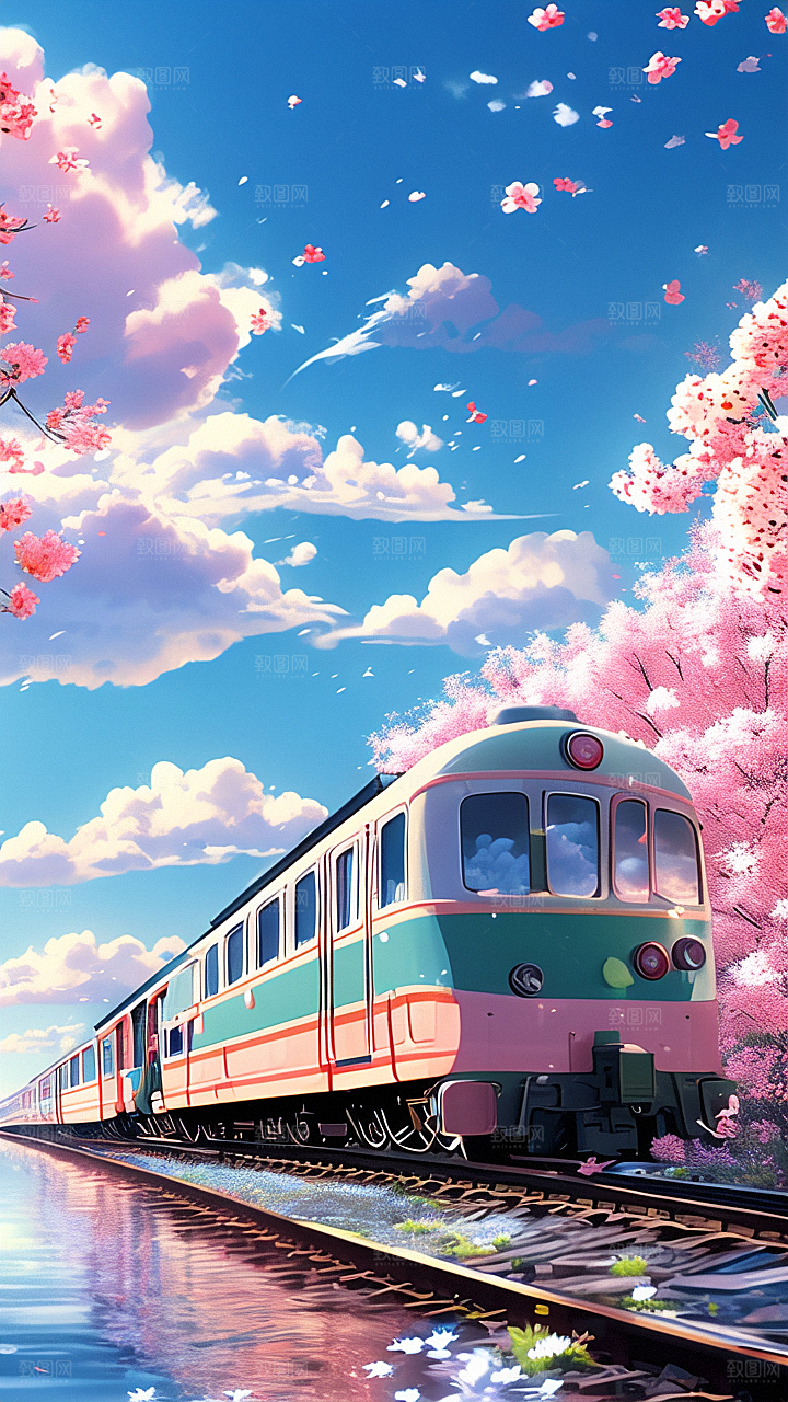 行驶在花海中的火车