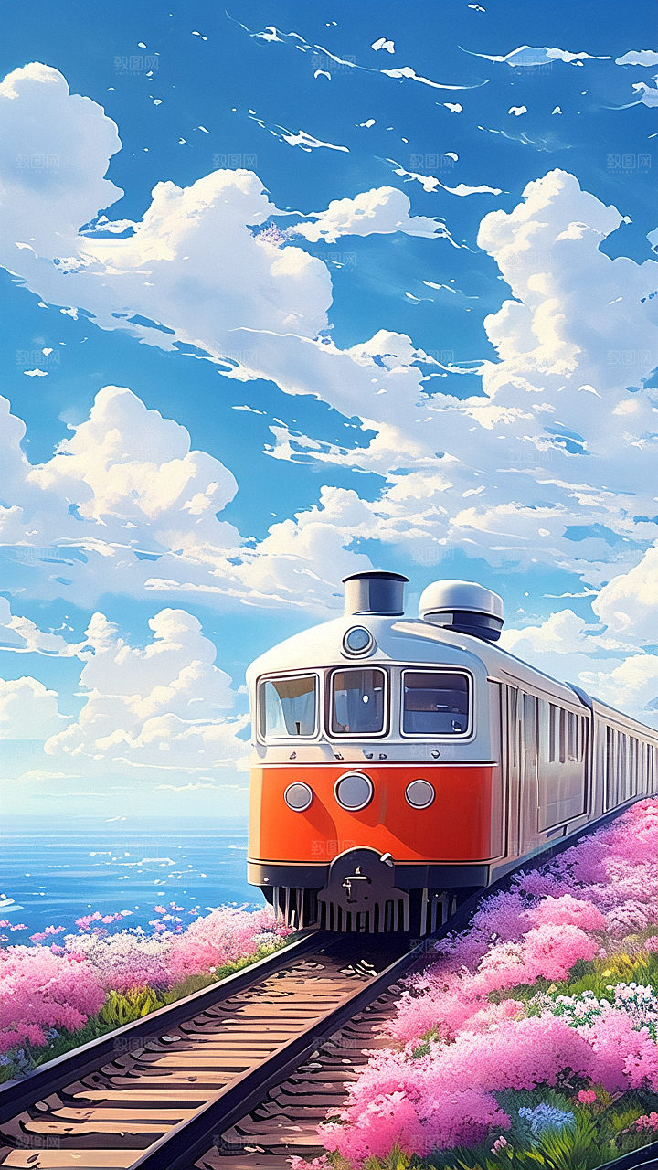 行驶在花海中的火车