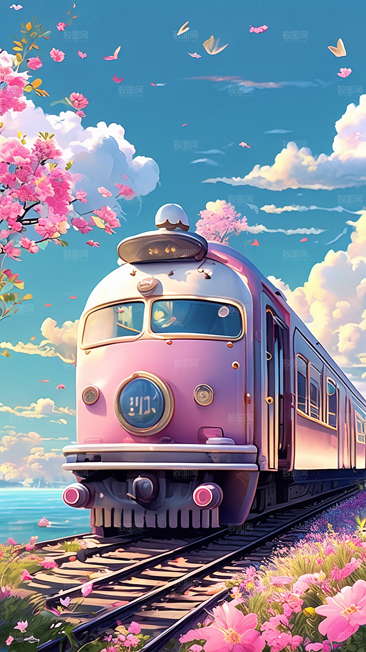 行驶在花海中的火车