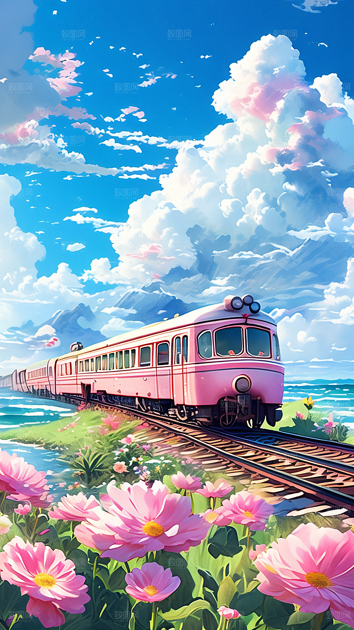 行驶在花海中的火车