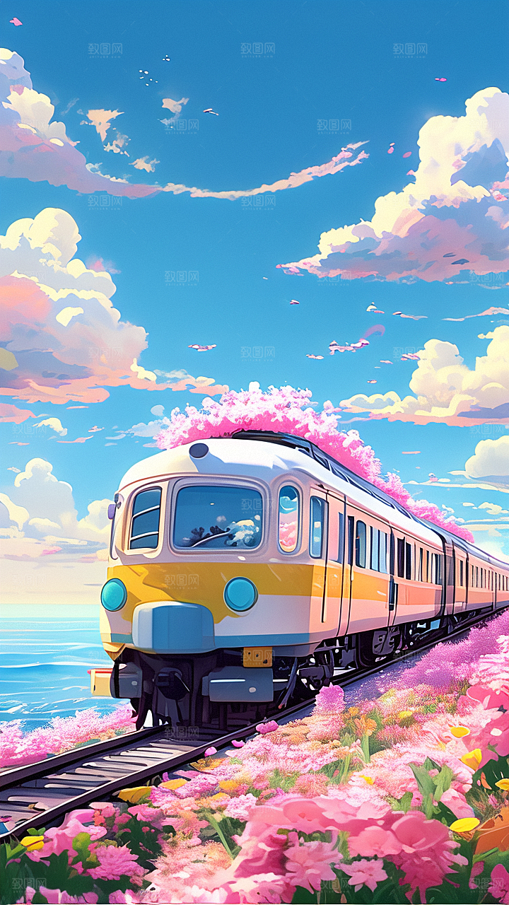 行驶在花海中的火车