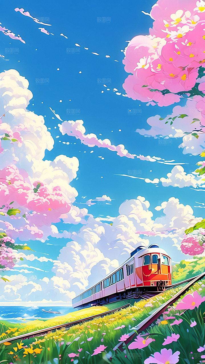 行驶在花海中的火车