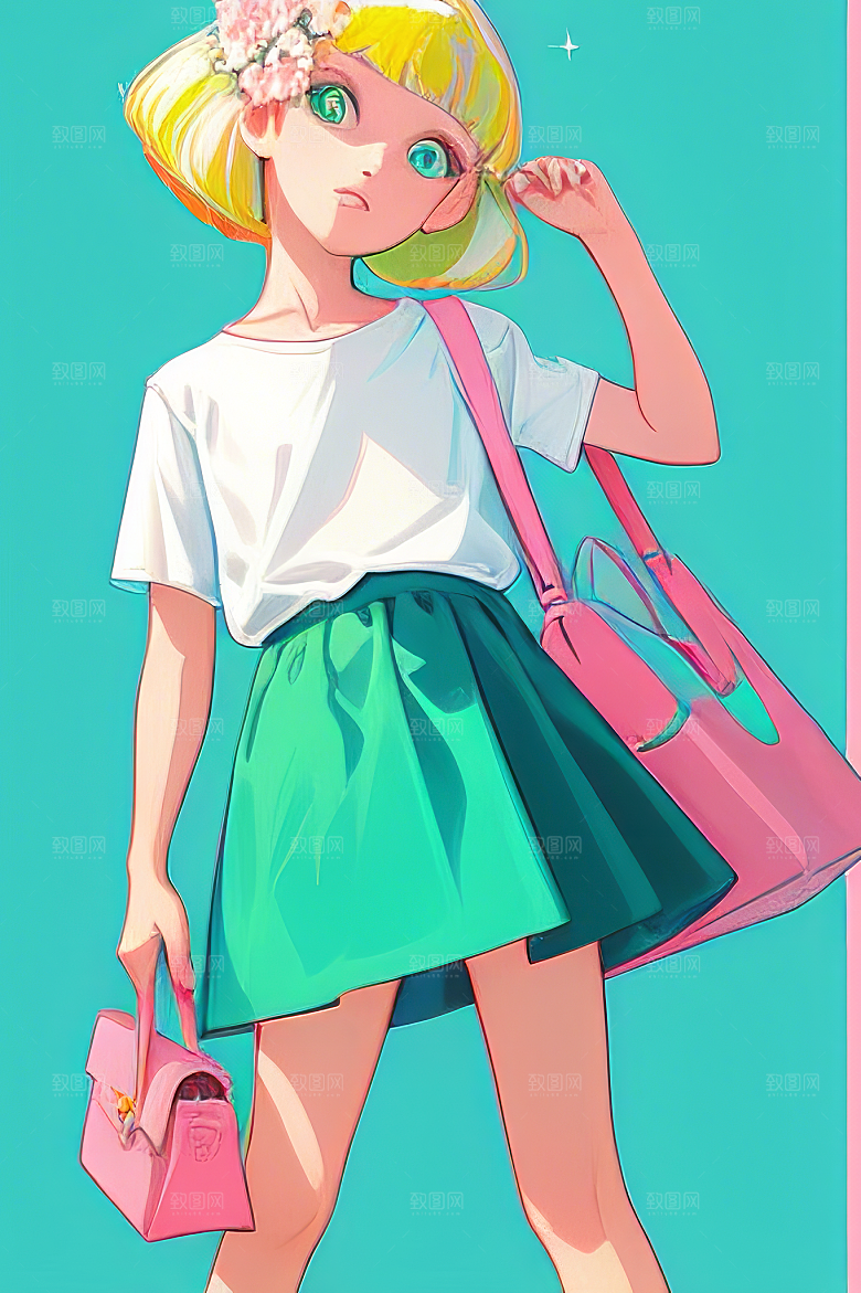 平面插画少女图片素材