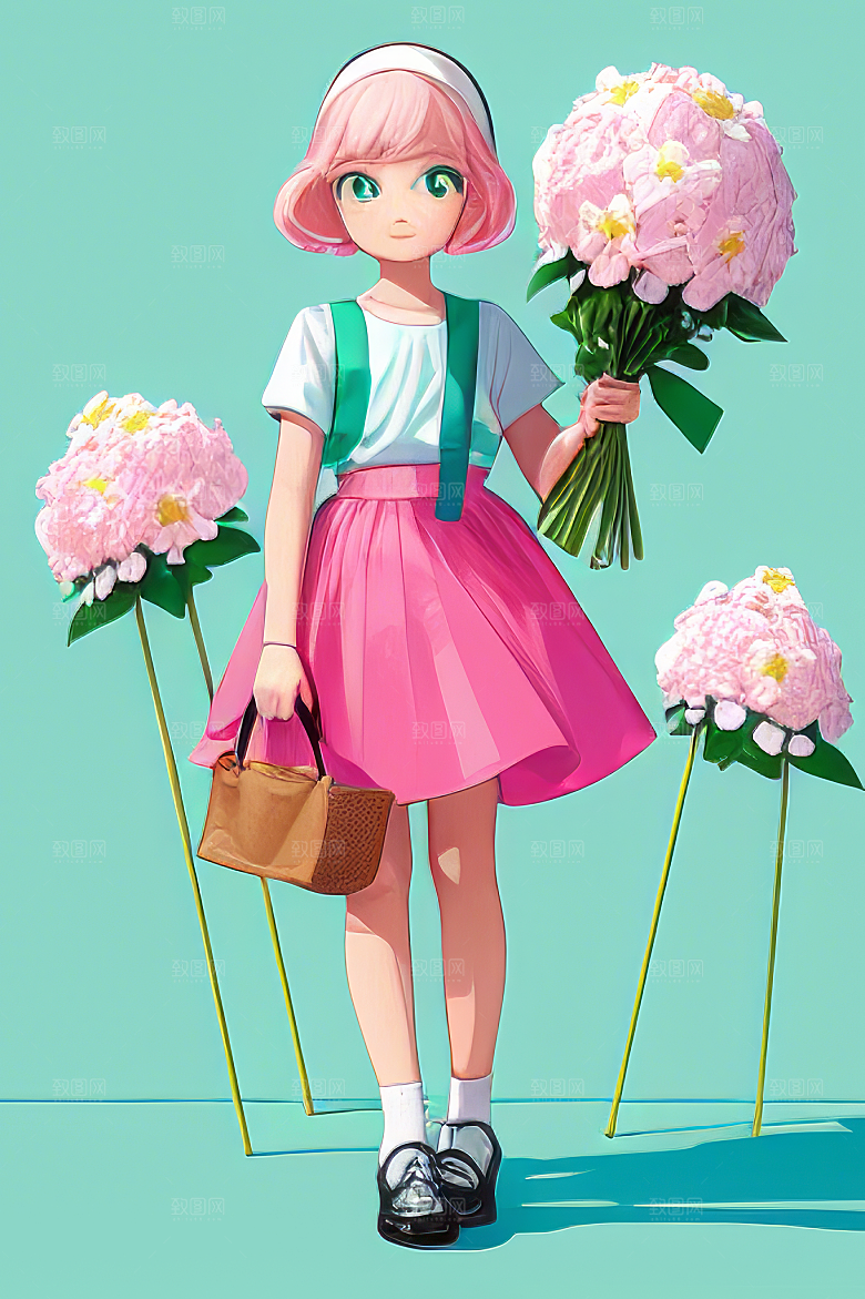 平面插画少女图片素材