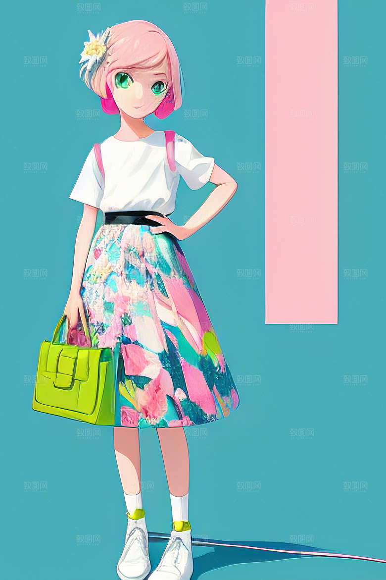 平面插画少女图片素材