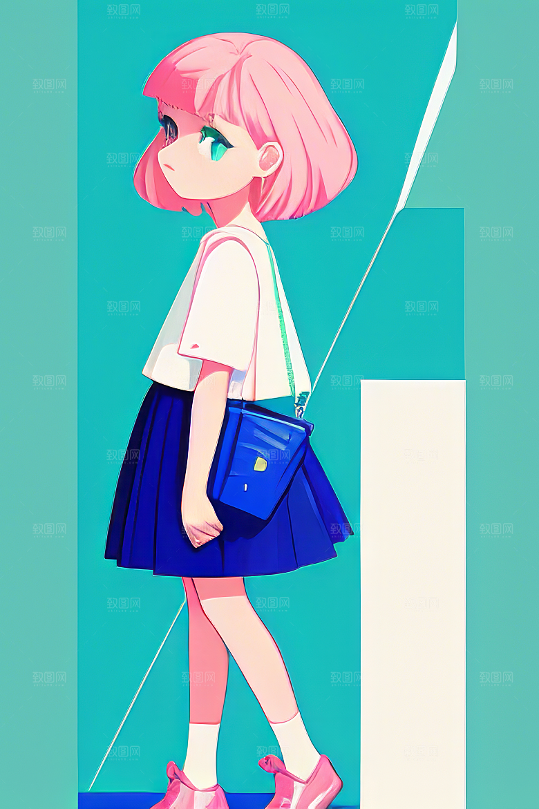 平面插画少女图片素材