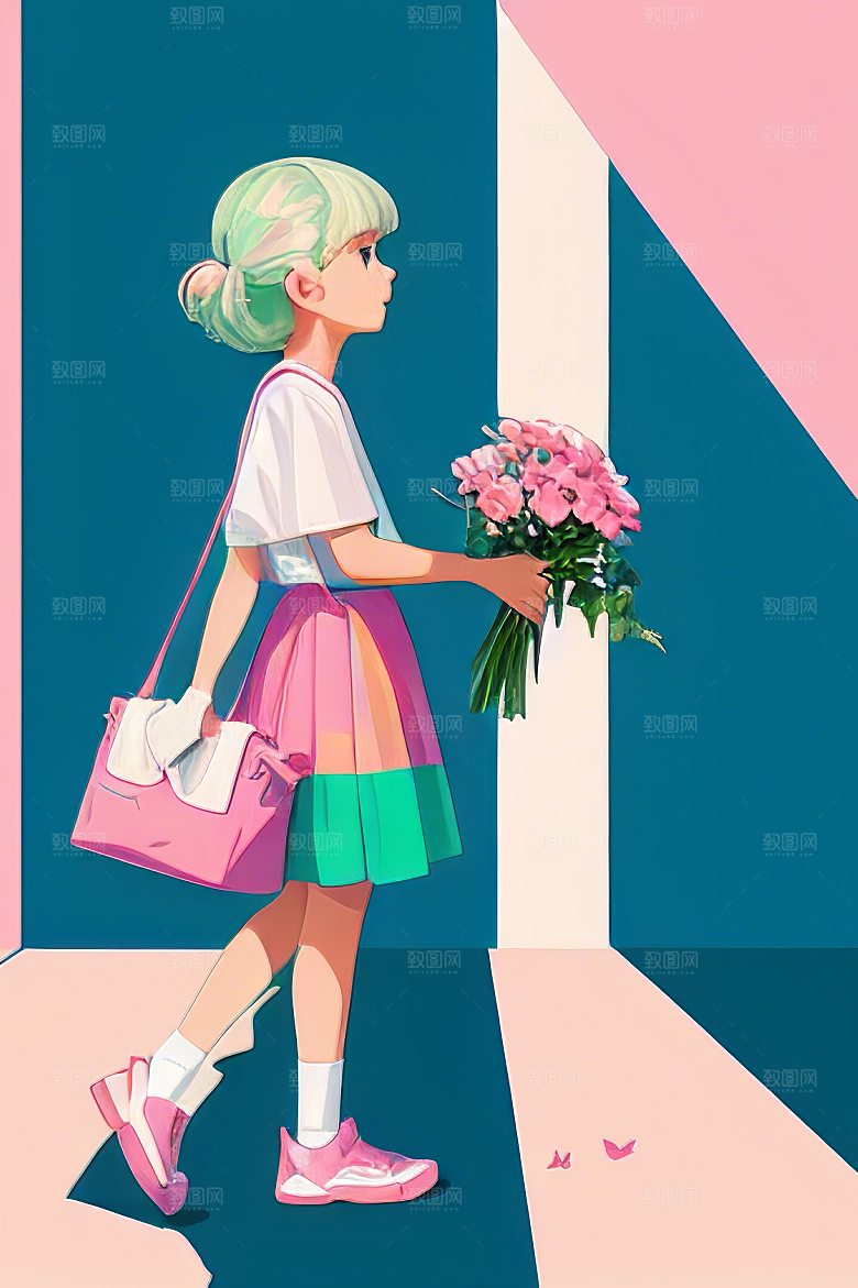 平面插画少女图片素材