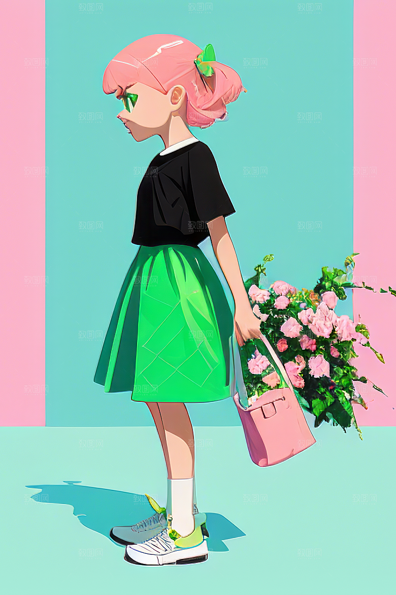 平面插画少女图片素材