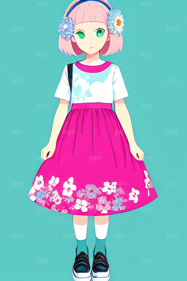 平面插画少女图片素材