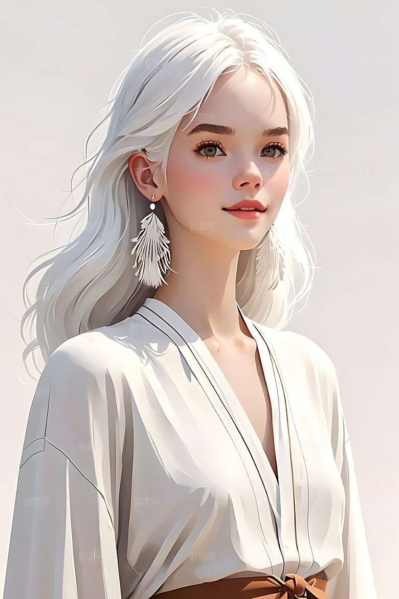 白色头发少女图片