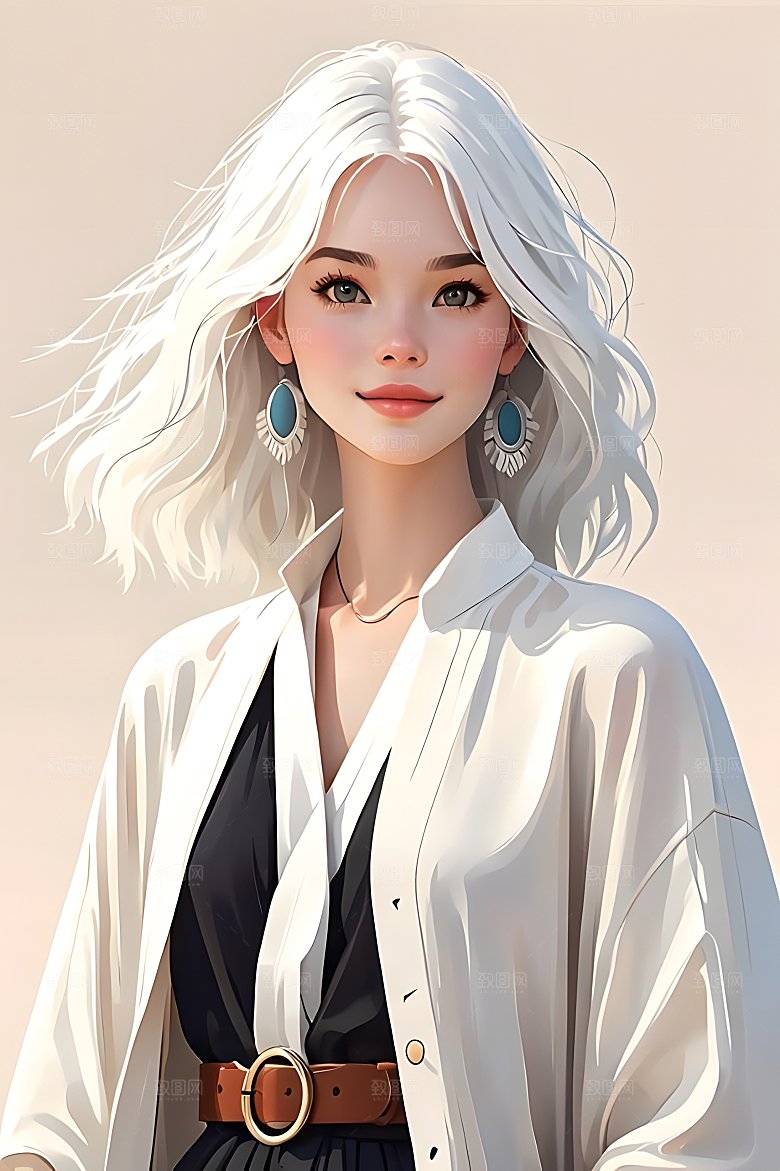 白色头发少女图片