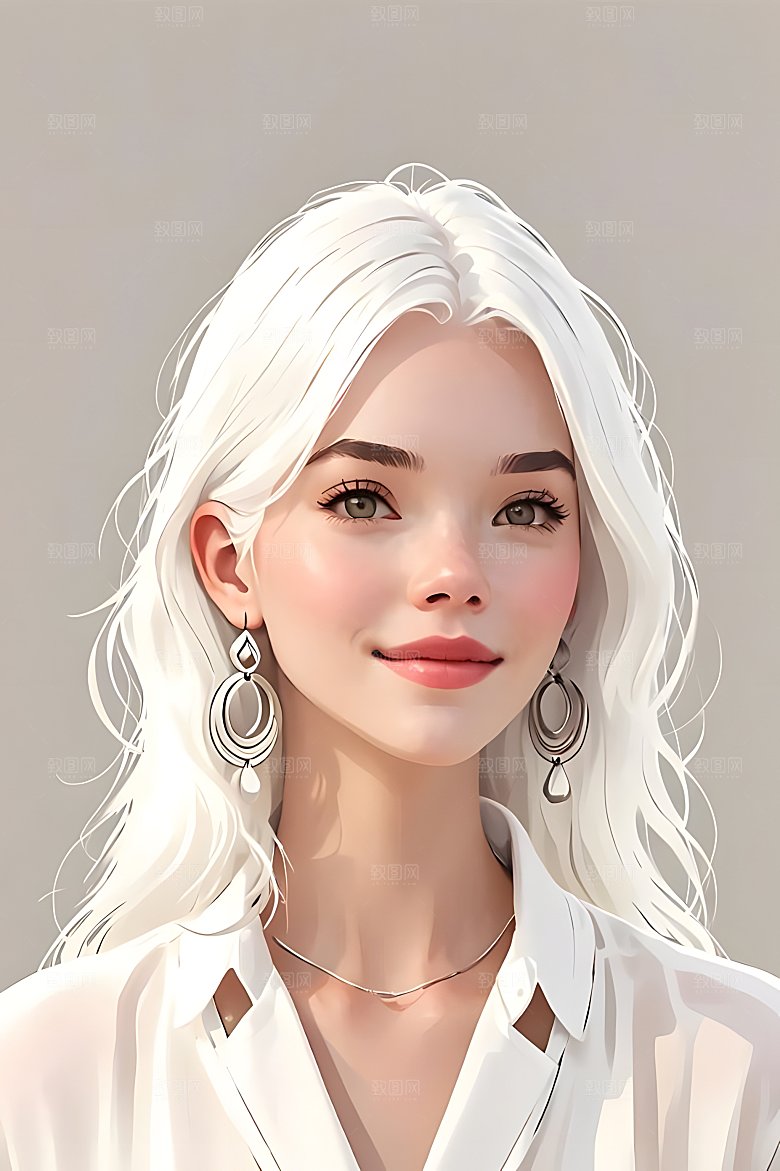 白色头发少女图片