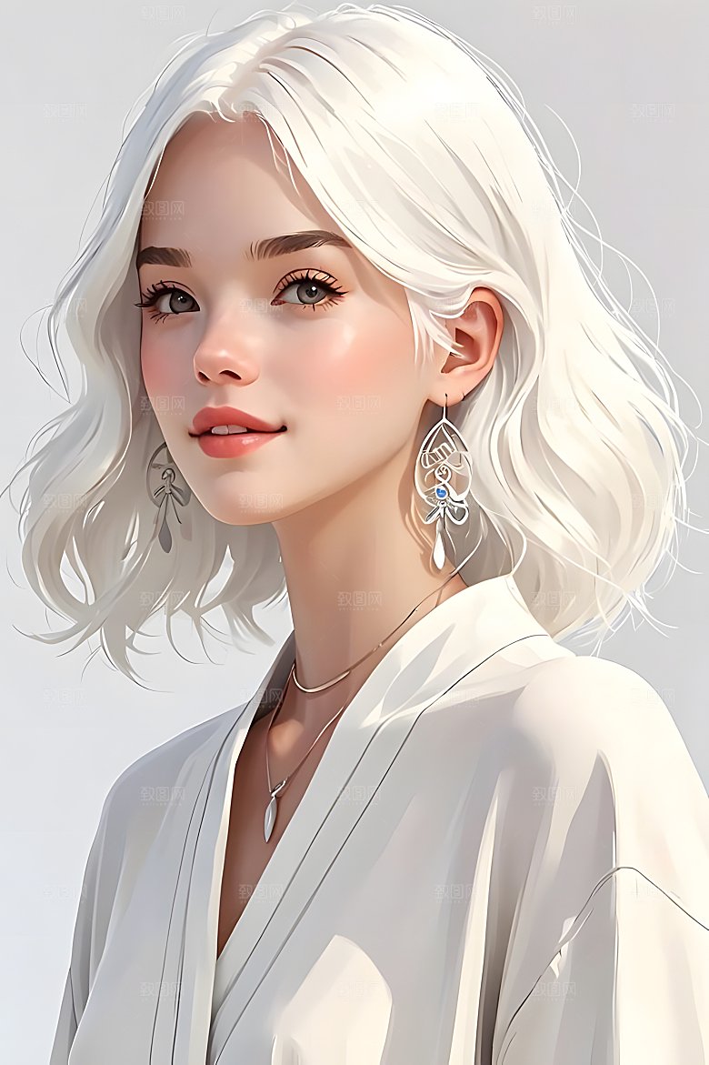 白色头发少女图片