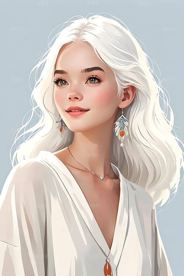 白色头发少女图片