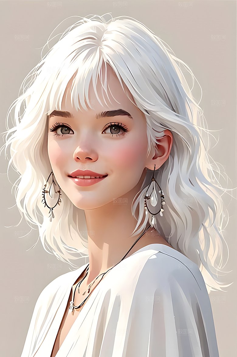 白色头发少女图片