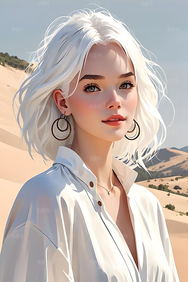 白色头发少女图片