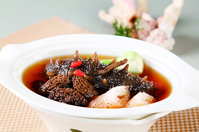 虫草羊肚菌炖海参餐饮高清图片素材