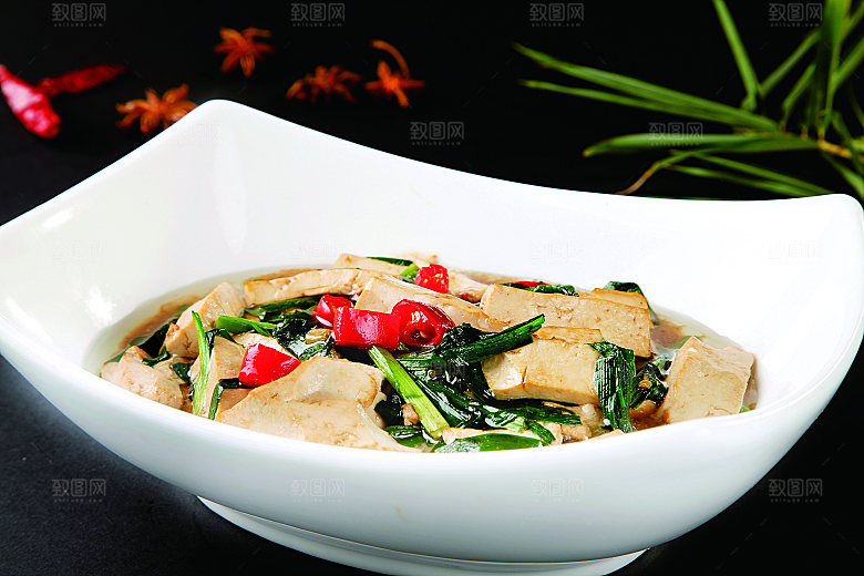 韭菜焖豆腐餐饮高清图片素材