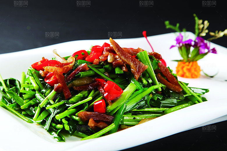 韭香爆蓠蒿 餐饮高清图片素材