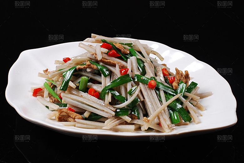 韭香莲菜炒肉餐饮高清图片素材