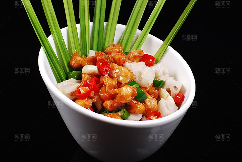 飘香藕丁掌中餐饮高清图片素材