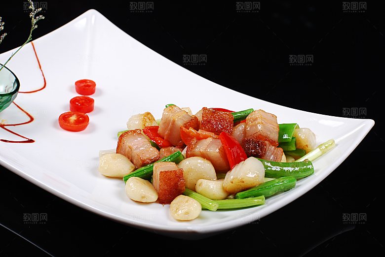 蒜子火腩炒元餐饮高清图片素材