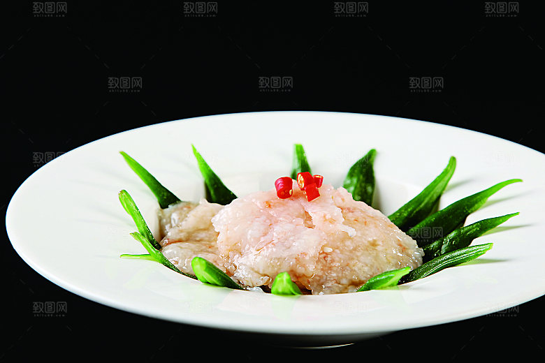 虾滑青秋葵餐饮高清图片素材
