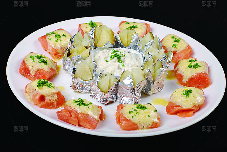 香草三文餐饮高清图片素材