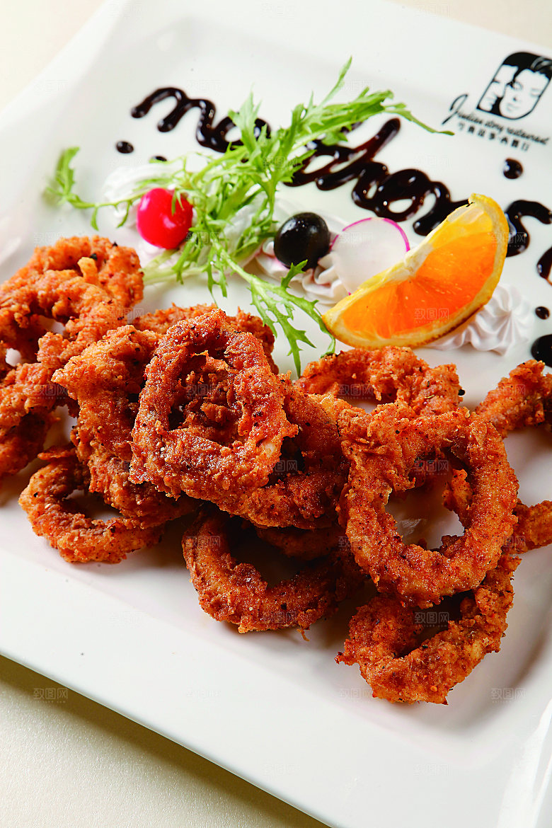 香辣鱿鱼圈餐饮高清图片素材
